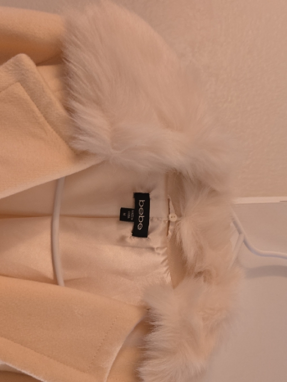 bebe Cream Faux Fur-Trim Trench Coat - Picture 4 of 5